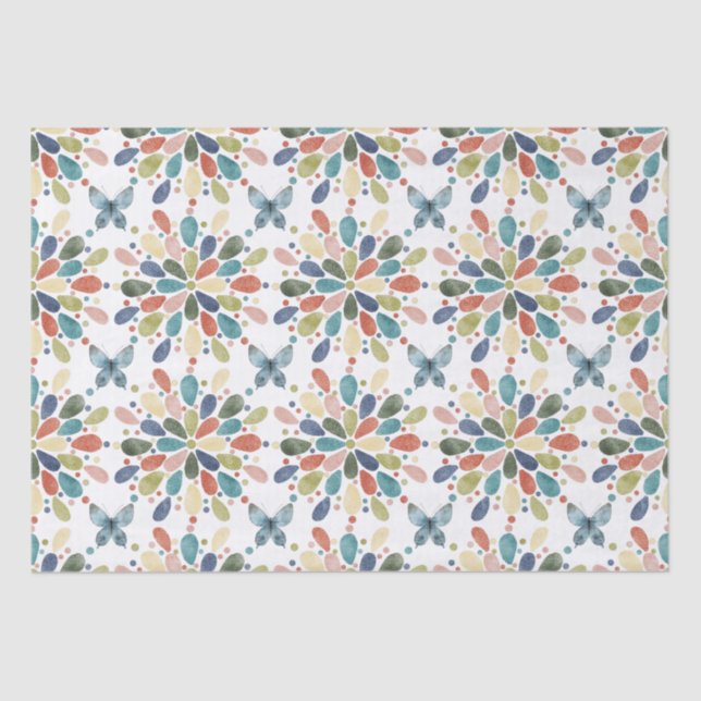 Watercolor Butterflies and Abstract Flowers Tissue Paper (Front)