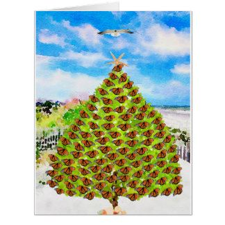 Watercolor Butterflies and Christmas Tree At Beach