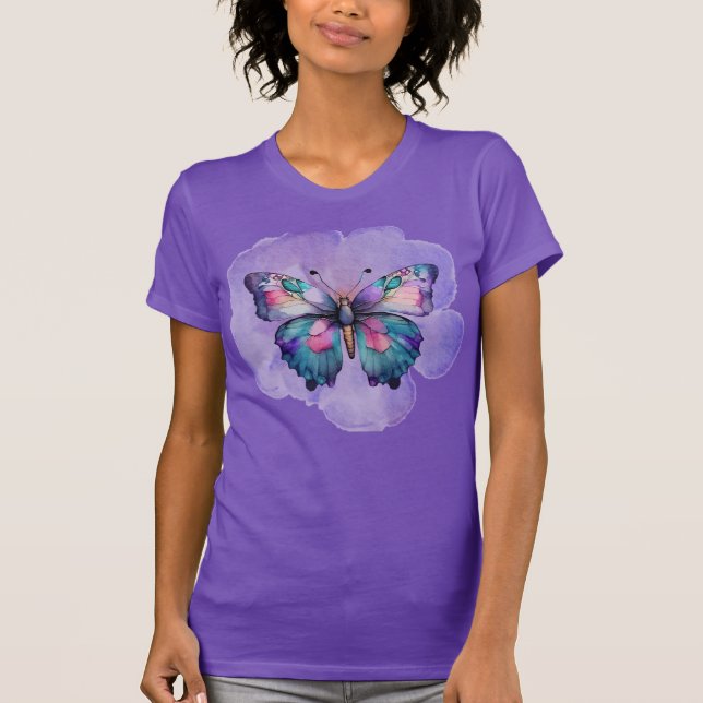 Watercolor Butterflies and Flowers T-Shirt (Front)