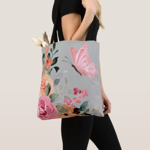 Watercolor Butterflies and Flowers Tote Bag