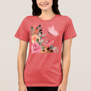 Watercolor Butterflies and Flowers Tri-Blend Shirt