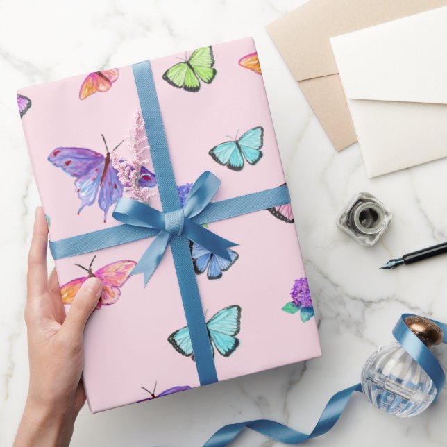 Watercolor Butterflies And Hydrangeas Wrapping Paper (Gifting)