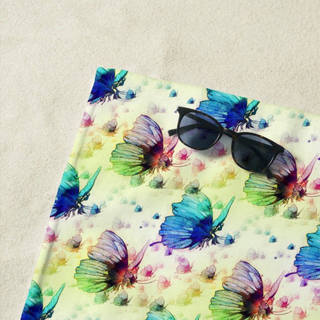 Watercolor Butterflies Beach Towel (In Situ)