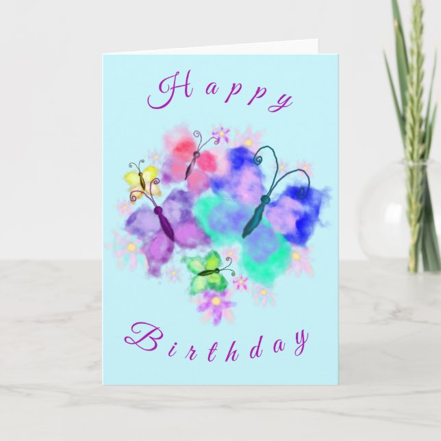 Watercolor Butterflies Birthday Card (Front)