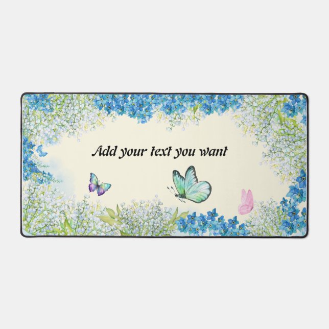 Watercolor Butterflies & Blue Flowers Desk Mat (Front)