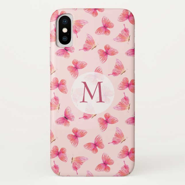 Watercolor Butterflies Blush Monogram Case-Mate iPhone Case (Back)
