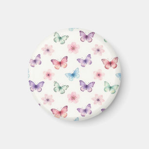 Watercolor Butterflies Cherry Blossoms Pattern Magnet