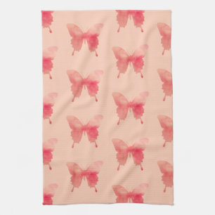 Watercolor Butterflies - Coral and Peach Tea Towel