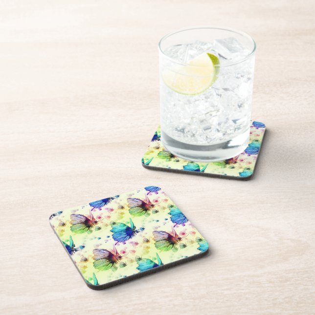 Watercolor Butterflies Cork-Backed Coasters (Right Side)