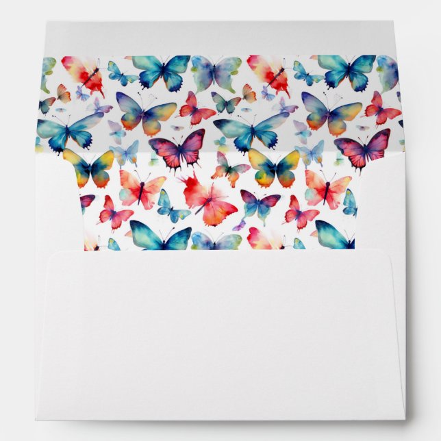 Watercolor Butterflies Cute Colourful Pattern Envelope (Back (Bottom))
