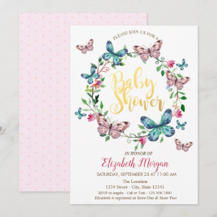Watercolor Butterflies Dotted Shower Invitation