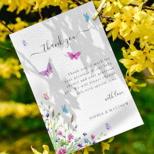 Watercolor Butterflies Elegant Floral Baby Shower  Thank You Card
