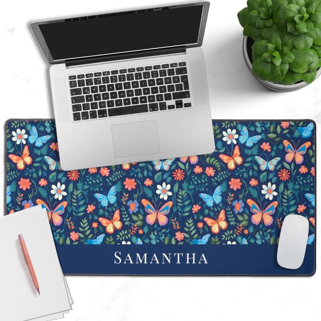 Watercolor butterflies floral modern desk mat (Creator Uploaded)