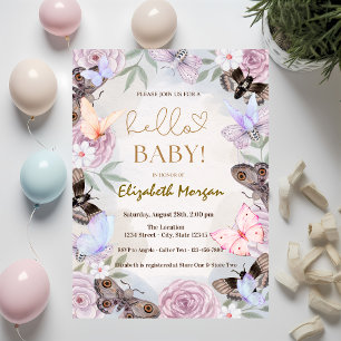Watercolor Butterflies Flowers Dots Baby Shower   Invitation