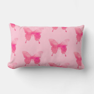 Watercolor Butterflies - Fuchsia and Pink Lumbar Cushion