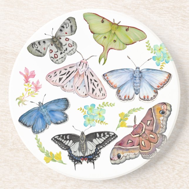 Watercolor Butterflies in Flight Coaster (Front)