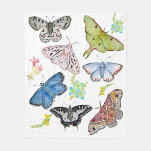 Watercolor Butterflies in Flight Fleece Blanket