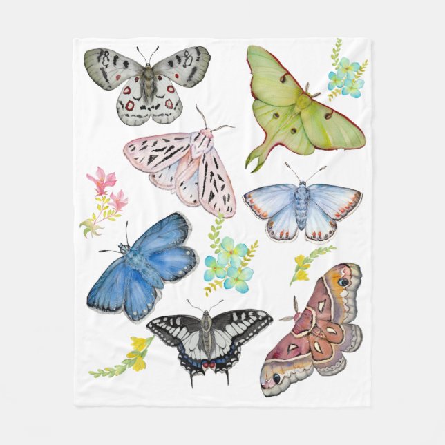 Watercolor Butterflies in Flight Fleece Blanket (Front)