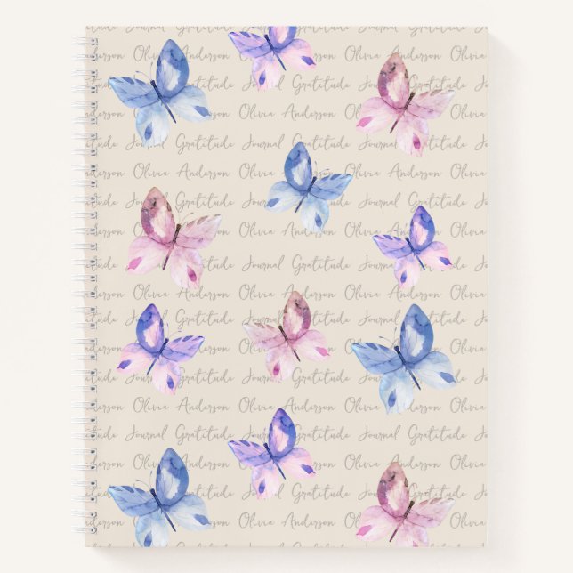 Watercolor Butterflies Monogram Gratitude Journal (Front)