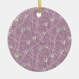 Watercolor Butterflies on Dusty Pink Ceramic Tree Decoration