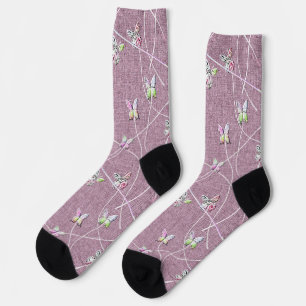 Watercolor Butterflies on Dusty Pink Socks