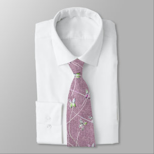 Watercolor Butterflies on Dusty Pink Tie