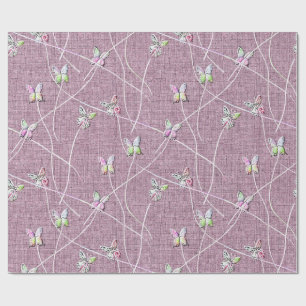 Watercolor Butterflies on Dusty Pink Wrapping Paper