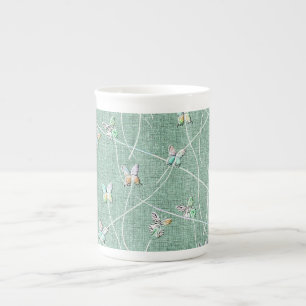 Watercolor Butterflies on Mint Green Bone China Mug