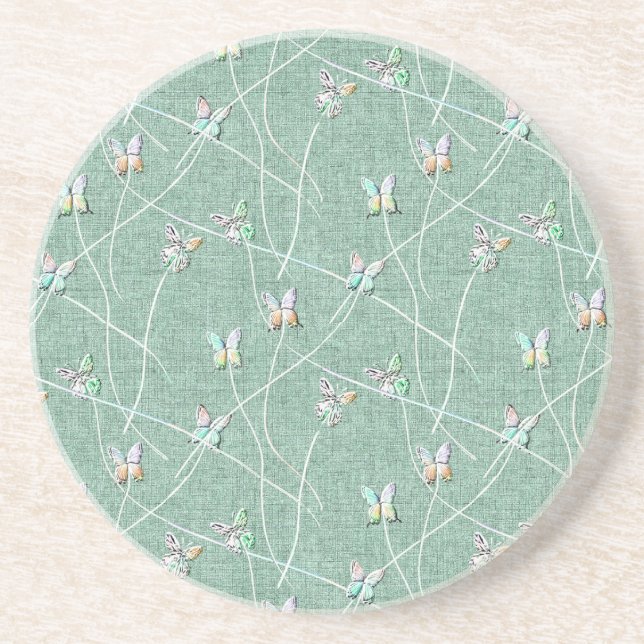 Watercolor  Butterflies on Mint Green  Coaster (Front)
