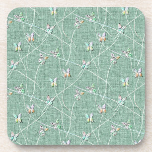 Watercolor  Butterflies on Mint Green  Coaster