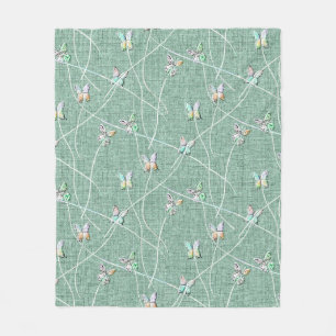 Watercolor Butterflies on Mint Green Fleece Blanket