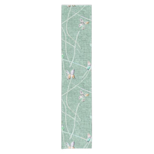 Watercolor  Butterflies on Mint Green  Short Table Runner