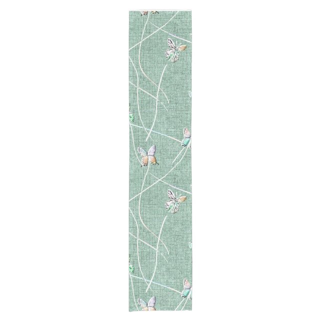 Watercolor  Butterflies on Mint Green  Short Table Runner (Front)