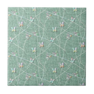 Watercolor Butterflies on Mint Green Tile