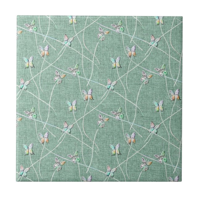 Watercolor  Butterflies on Mint Green  Tile (Front)