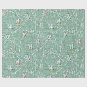 Watercolor Butterflies on Mint Green Wrapping Paper