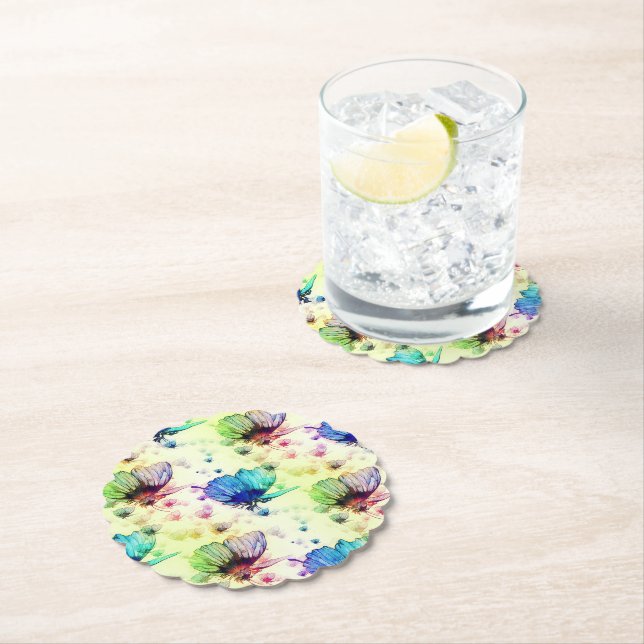 Watercolor Butterflies Paper Coaster (Insitu)