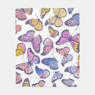 Watercolor Butterflies: Pastel Vintage Pattern. Fleece Blanket