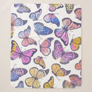 Watercolor Butterflies: Pastel Vintage Pattern. Sherpa Blanket