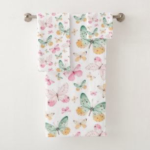 Watercolor Butterflies Pattern Bath Towel Set