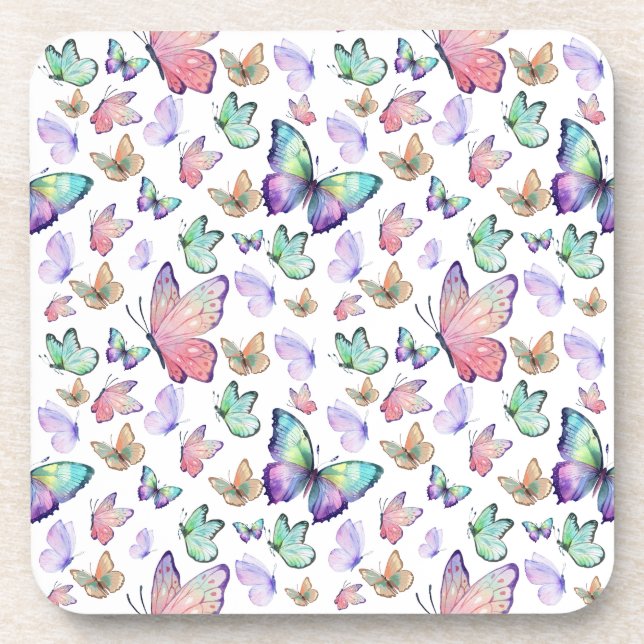Watercolor Butterflies Seamless Pattern Coaster (Front)
