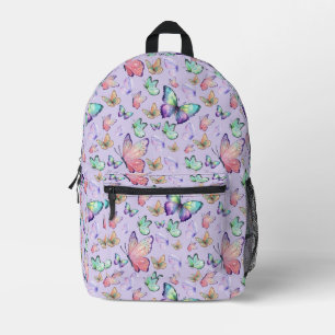 Watercolor Butterflies Seamless Pattern Purple Printed Backpack