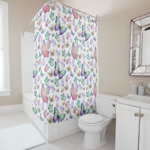Watercolor Butterflies Seamless Pattern Shower Curtain