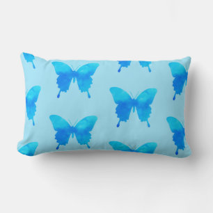 Watercolor Butterflies - Shades of Sky Blue Lumbar Cushion