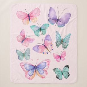 Watercolor Butterflies Sherpa Blanket