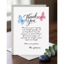 Watercolor Butterflies Sympathy Funeral Thank You 