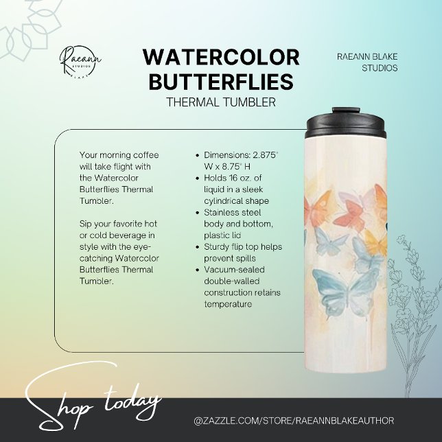 Watercolor Butterflies Thermal Tumbler (Creator Uploaded)