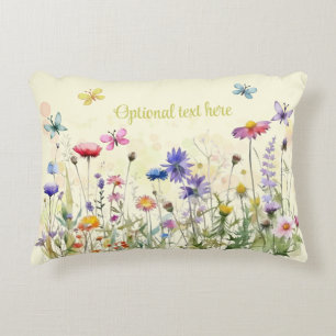 Watercolor Butterflies wildflower bokeh text  Decorative Cushion