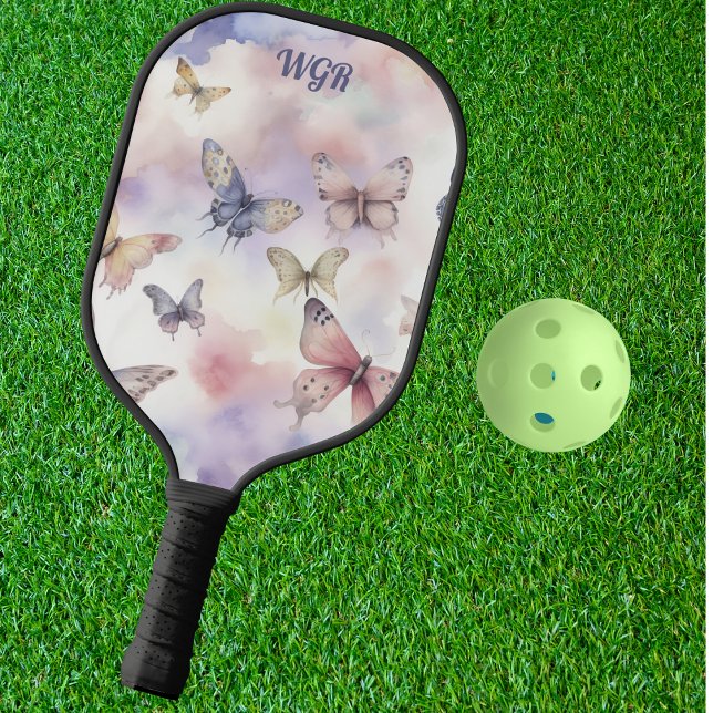Watercolor Butterflies with Monogram  Pickleball Paddle (Creator Uploaded)