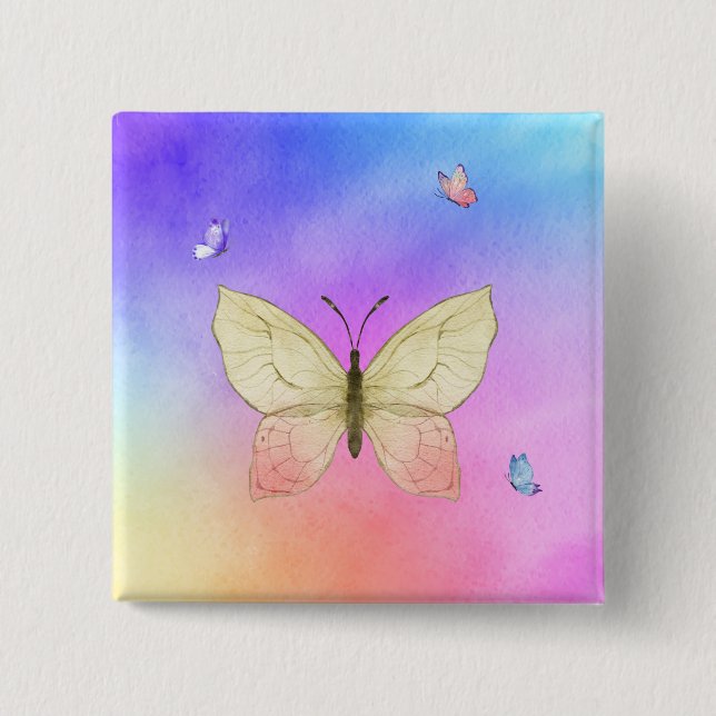 Watercolor Butterfly 15 Cm Square Badge (Front)